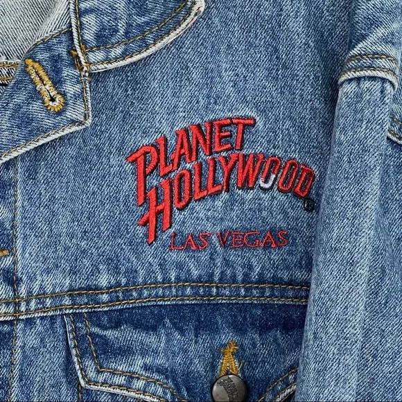 VINTAGE Planet Hollywood Las Vegas Unisex Embroidered Jean Jacket Size XL - Picture 4 of 14